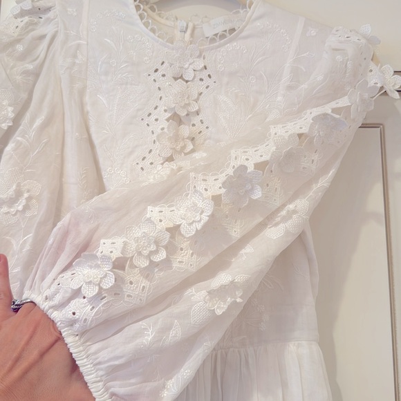 ZIMMERMANN Rosa White Embroidered Ramie Dress Zimmermann Size 0 - Picture 9 of 11